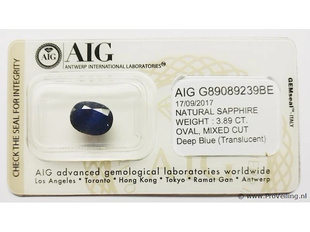 Sapphire 3.89ct aig certified - afbeelding 1 van  3