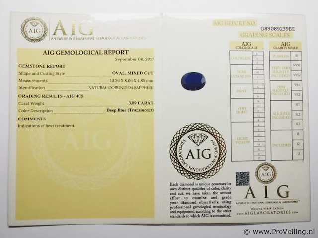 Sapphire 3.89ct aig certified - afbeelding 3 van  3