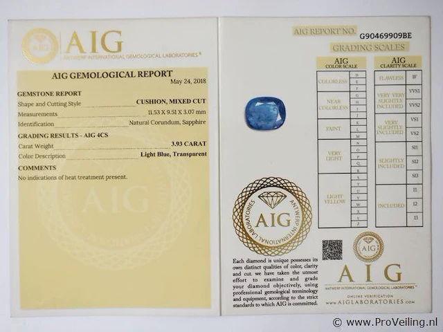 Sapphire 3.93ct gra certified - afbeelding 3 van  3