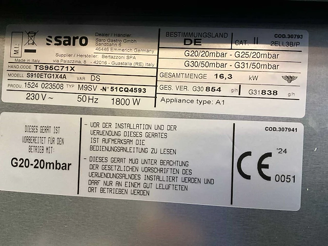 Saro - s910etg1x4a - gasfornuis met gasoven - afbeelding 2 van  10