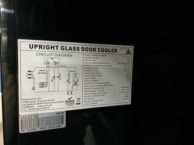 Saro - vfc-dt165 - 3 deurs glasdeur koelkast - afbeelding 2 van  12