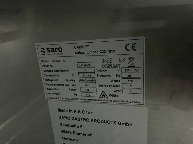 Saro gn 350 tn rvs smalle koelkast - afbeelding 5 van  8