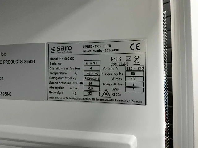 Saro hk 600 gd glasdeur koelkast - afbeelding 4 van  5