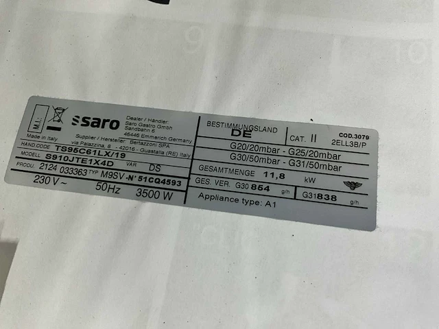 Saro ts95c61lx/19 gasfornuis met oven - afbeelding 9 van  11