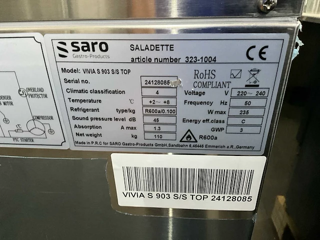 Saro vivia s 903 s/s top koelwerkbank - afbeelding 10 van  10