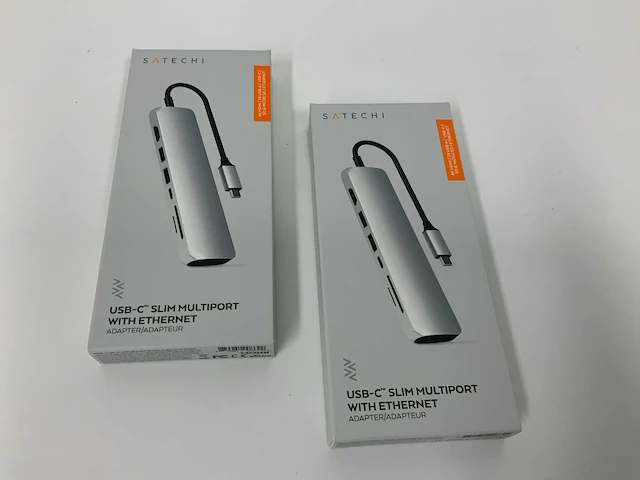 Satechi - satechi usb c slim multiport adapter with ethernet, 4k hdmi, 60w usb c pd charging, 2 usb-a, sd/micro card readers (x2) - afbeelding 1 van  2