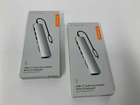 Satechi - satechi usb c slim multiport adapter with ethernet, 4k hdmi, 60w usb c pd charging, 2 usb-a, sd/micro card readers (x2) - afbeelding 1 van  2