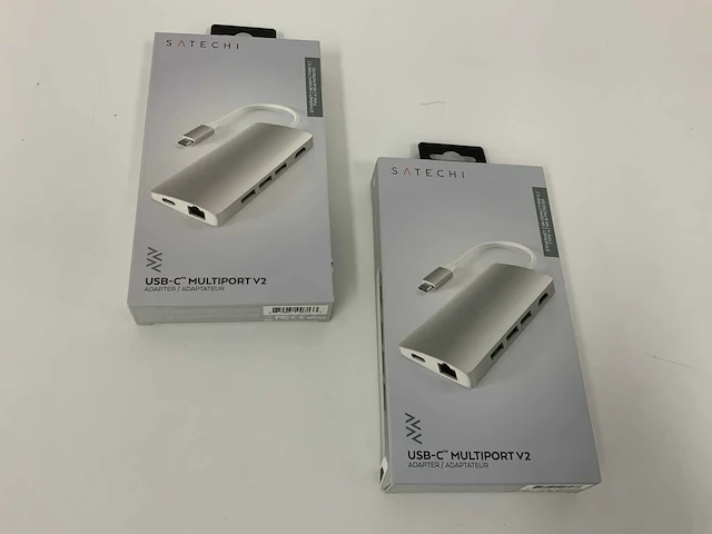 Satechi 8-in-1 usb-c hub multiport adapter v2, hdmi 4k, 115w pd opladen, 3 usb-a, ethernet, micro/sd-kaartlezers, zilver (x2) - afbeelding 1 van  2