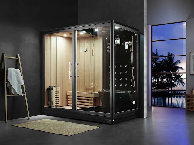 Sauna met stoomcabine wellness huis (zwart of wit model) - afbeelding 1 van  22