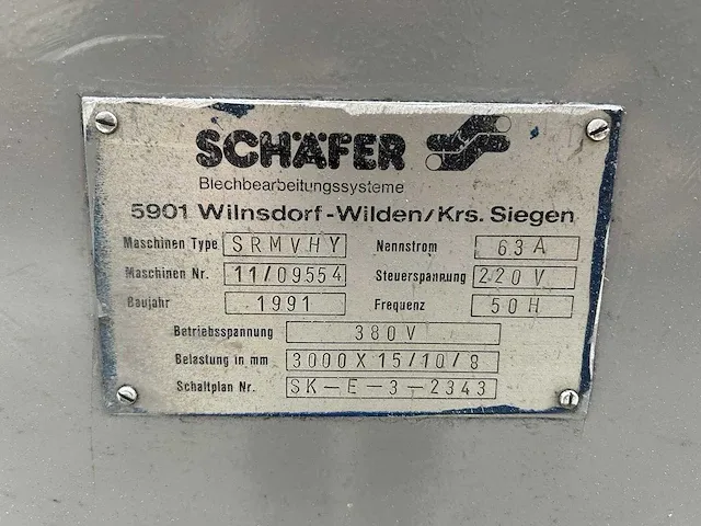 Schäfer - srmvhy, 3000x15/10/8mm - rollenwals, plaatwals - 1991 - afbeelding 15 van  15