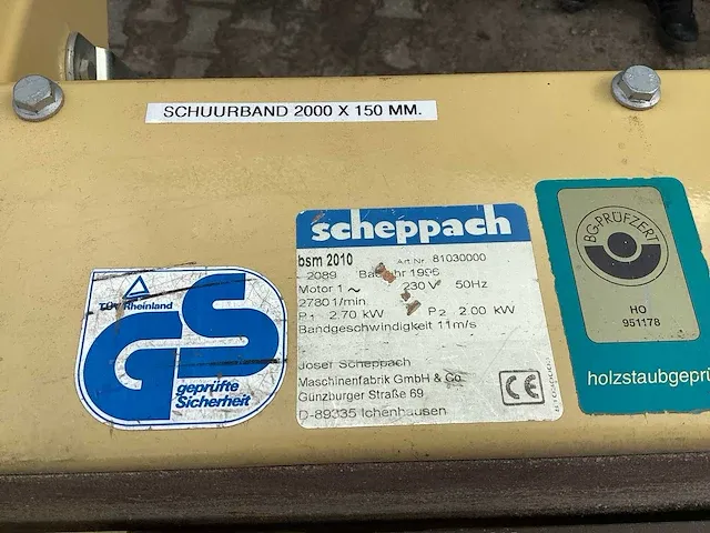 Scheppach bsm 2010 bandschuurmachine - afbeelding 5 van  9