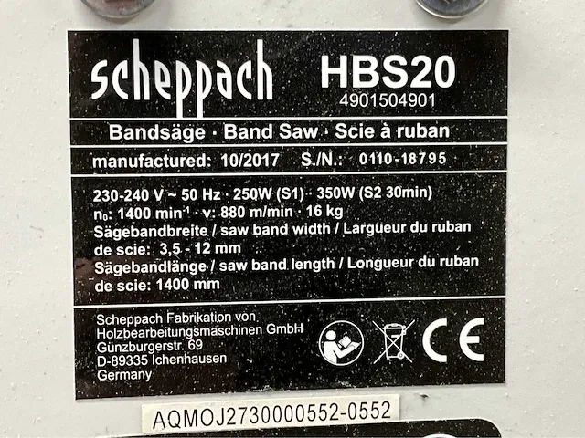 Scheppach hbs 20 elektrische lintzaagmachine - afbeelding 9 van  9