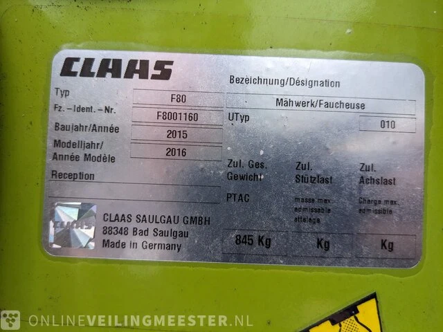 Schijvenmaaier claas, f80, bouwjaar 2015 - afbeelding 23 van  28