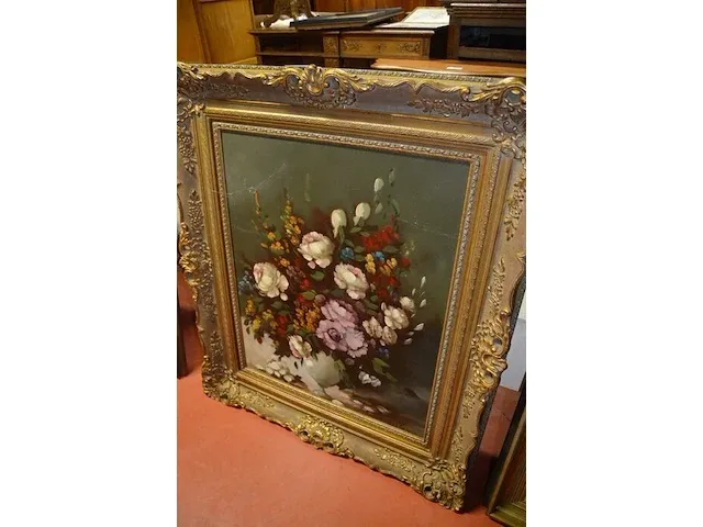 Schildeerij vaas met bloemen in vergulde kader willem - afbeelding 1 van  7