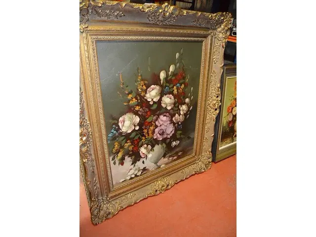 Schildeerij vaas met bloemen in vergulde kader willem - afbeelding 4 van  7