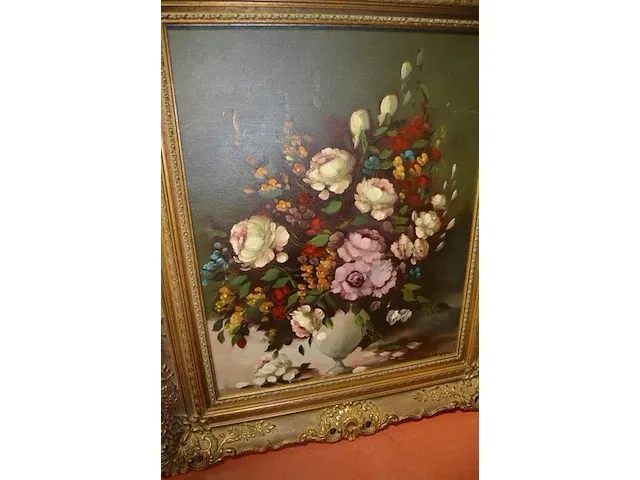 Schildeerij vaas met bloemen in vergulde kader willem - afbeelding 5 van  7