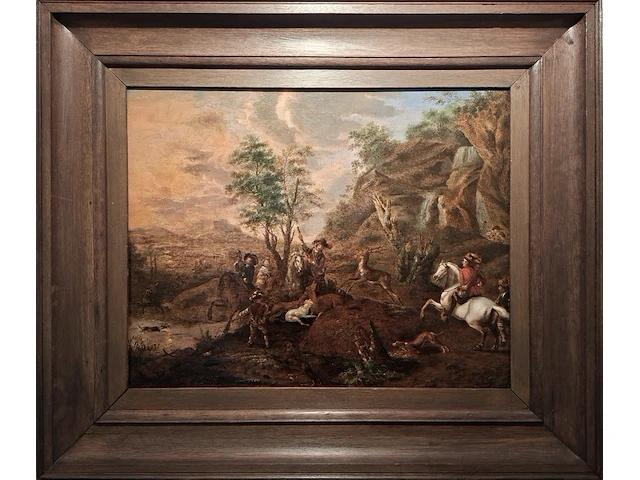Schilderij 17e eeuwse hertenjacht, mogelijk adam pijnacker (1622–1673), 17e eeuw - afbeelding 1 van  9