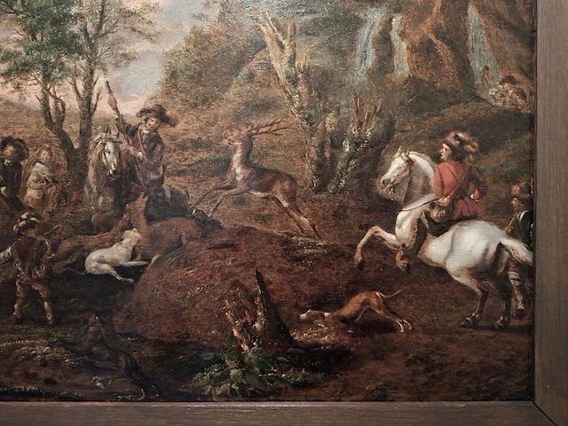 Schilderij 17e eeuwse hertenjacht, mogelijk adam pijnacker (1622–1673), 17e eeuw - afbeelding 5 van  9