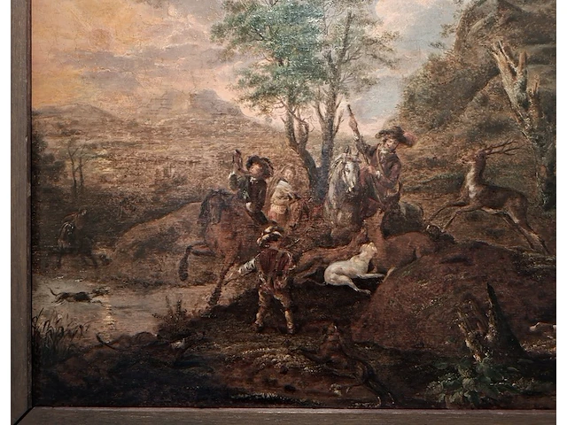 Schilderij 17e eeuwse hertenjacht, mogelijk adam pijnacker (1622–1673), 17e eeuw - afbeelding 6 van  9