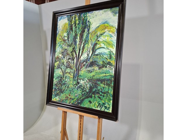 Schilderij, a. van der pas, verwilderd stuk park, 1972 - afbeelding 3 van  8