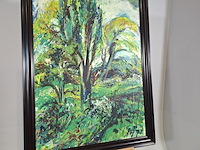 Schilderij, a. van der pas, verwilderd stuk park, 1972 - afbeelding 4 van  8
