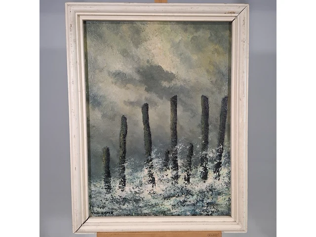 Schilderij, a.h. koster, paalhoofd bij west kapelle, 1955 - afbeelding 1 van  9