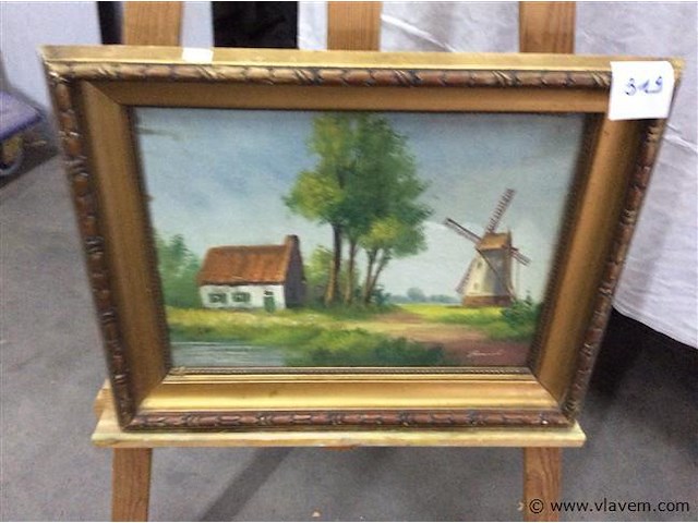 Schilderij boerderij met molen - afbeelding 1 van  2