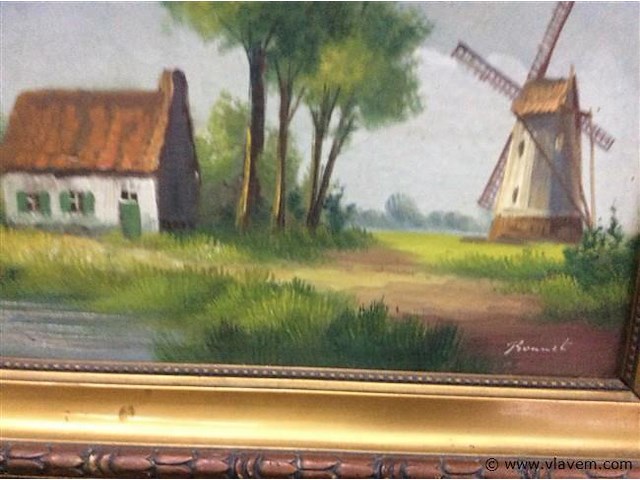 Schilderij boerderij met molen - afbeelding 2 van  2