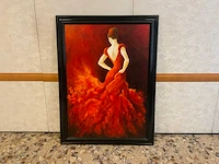 Schilderij dame in rode jurk