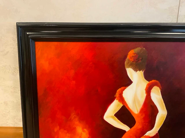 Schilderij dame in rode jurk - afbeelding 3 van  4
