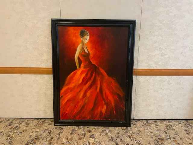 Schilderij dame in rode jurk - afbeelding 1 van  4