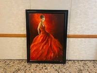Schilderij dame in rode jurk