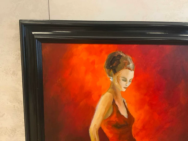 Schilderij dame in rode jurk - afbeelding 3 van  4