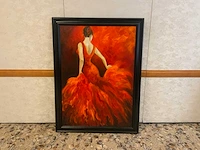 Schilderij dame in rode jurk