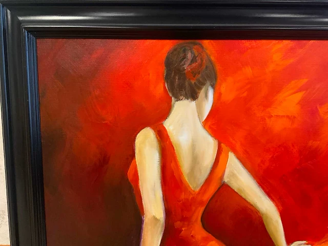 Schilderij dame in rode jurk - afbeelding 3 van  4
