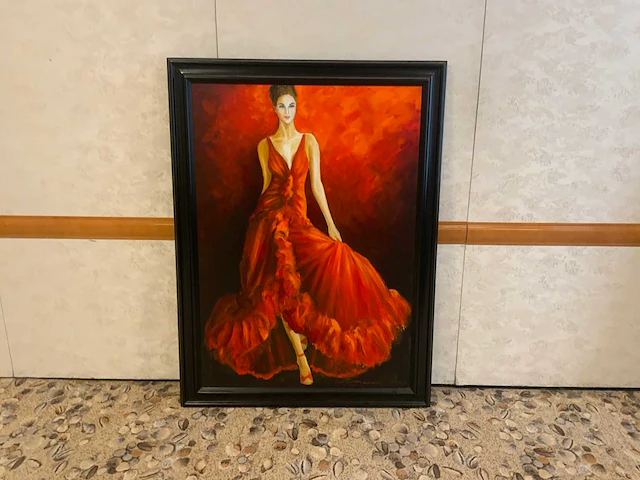 Schilderij dame in rode jurk - afbeelding 1 van  4