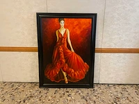 Schilderij dame in rode jurk - afbeelding 1 van  4