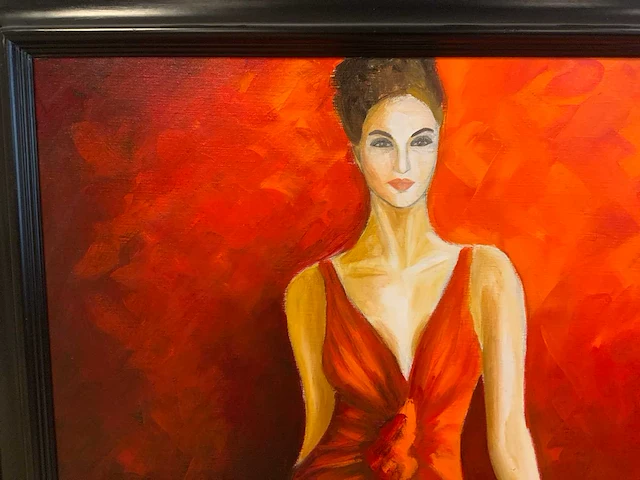 Schilderij dame in rode jurk - afbeelding 3 van  4
