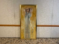 Schilderij dame in witte jurk