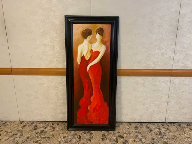 Schilderij dames in rode jurk - afbeelding 1 van  4