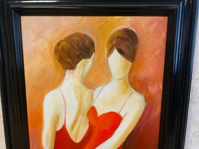 Schilderij dames in rode jurk - afbeelding 3 van  4
