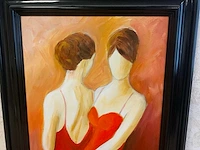 Schilderij dames in rode jurk - afbeelding 3 van  4