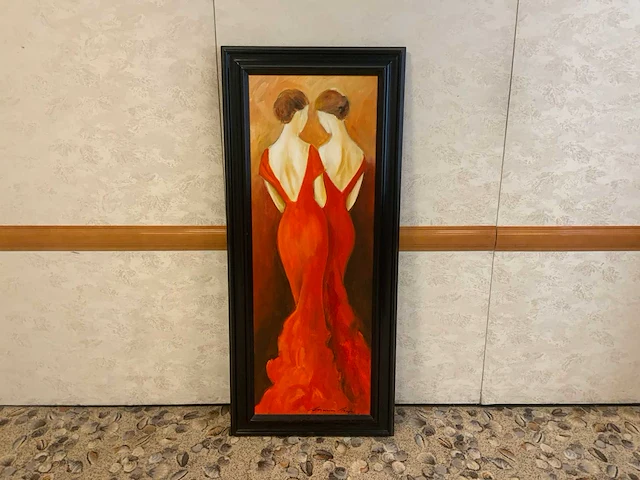 Schilderij dames in rode jurk - afbeelding 1 van  4