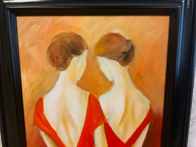 Schilderij dames in rode jurk - afbeelding 3 van  4