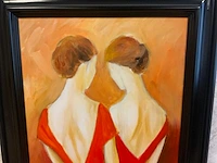 Schilderij dames in rode jurk - afbeelding 3 van  4
