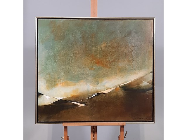 Schilderij, e. scheffer, blauw landschap ii - afbeelding 1 van  7