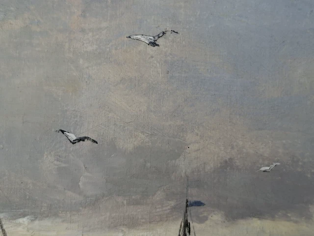 Schilderij, haagse school, mogelijk h.w. mesdag (1831–1915) – zeegezicht met zeilboten, 19e eeuw - afbeelding 4 van  9