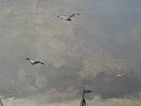 Schilderij, haagse school, mogelijk h.w. mesdag (1831–1915) – zeegezicht met zeilboten, 19e eeuw - afbeelding 4 van  9
