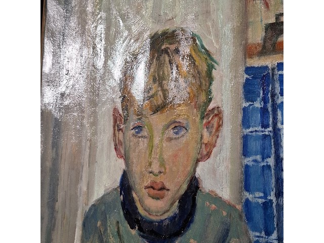 Schilderij, j. burgerhout, jongetje, 1956 - afbeelding 4 van  9