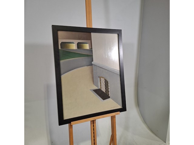 Schilderij, j. janssen, straathoek met rooster, 1961 - afbeelding 2 van  7